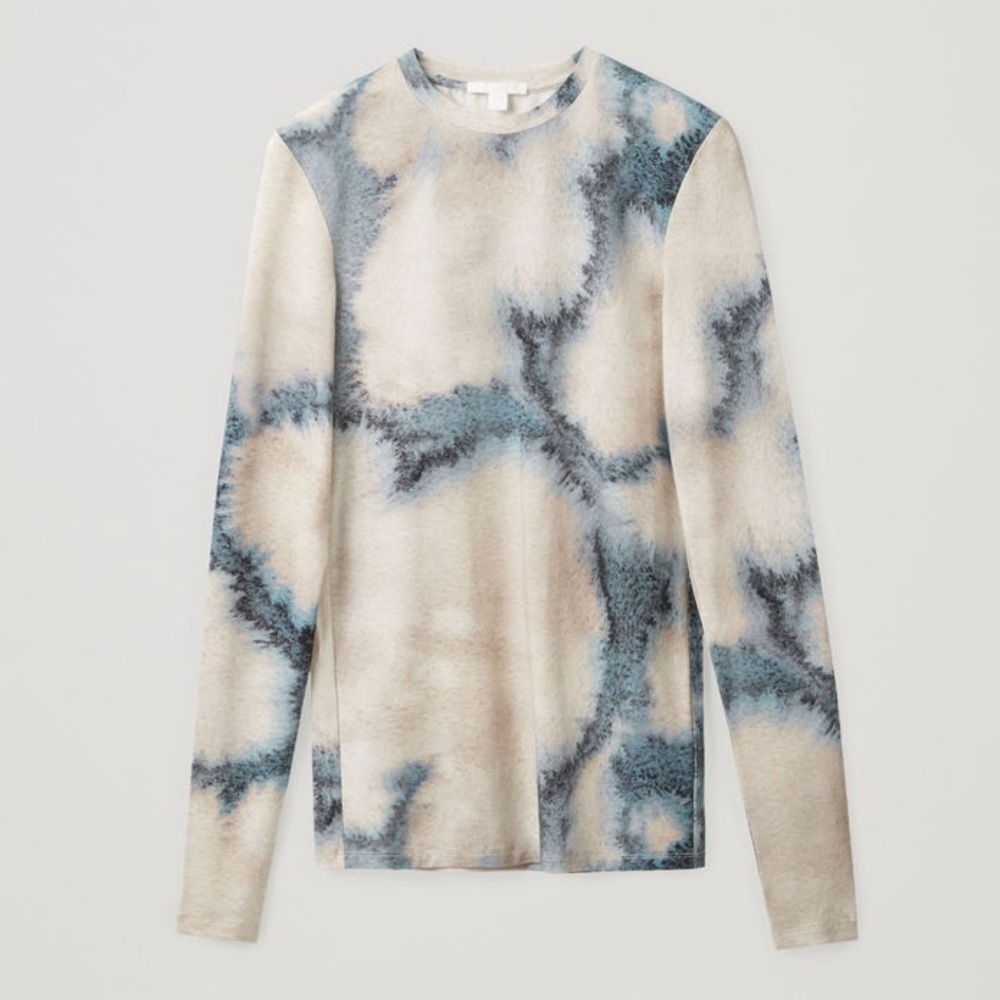 COS Blue and Tan Tie-Dye Long Sleeve Top